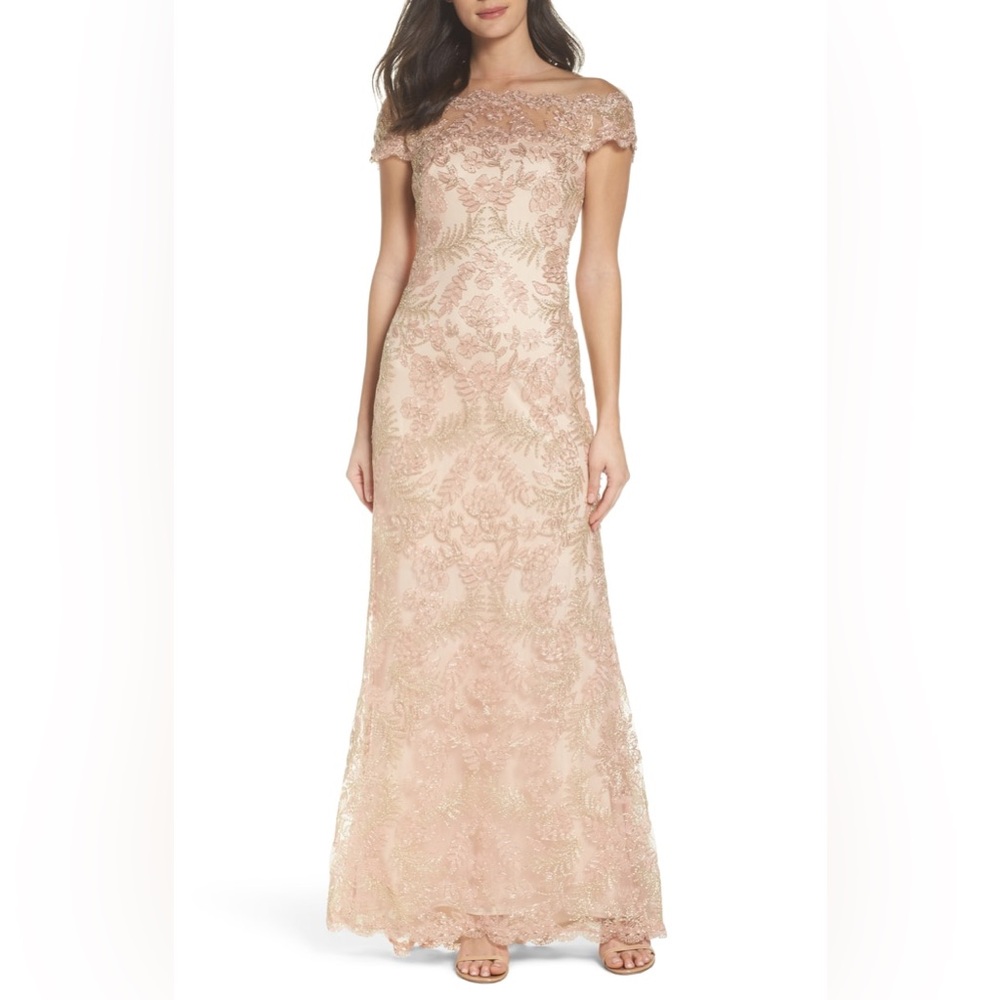 Tadashi Shoji Tulle Gold Gown